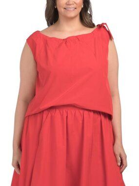 MELLODAY Womne's Plus Poplin Bow Top, Red, size 2X, NWT